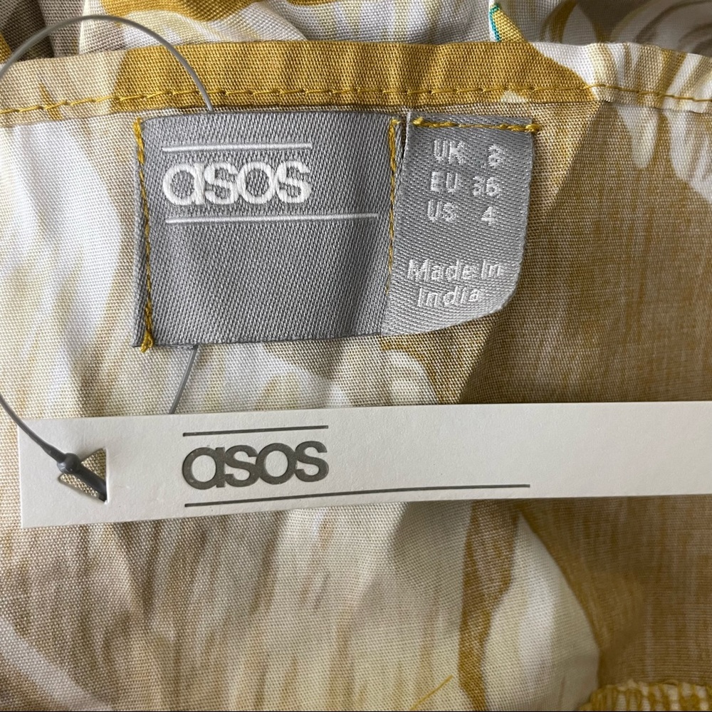 ASOS NWT FRONT RUCHED LEAFS MUSTARD YELLOW TANK TOP DRESS 4 - Picture 2 of 4